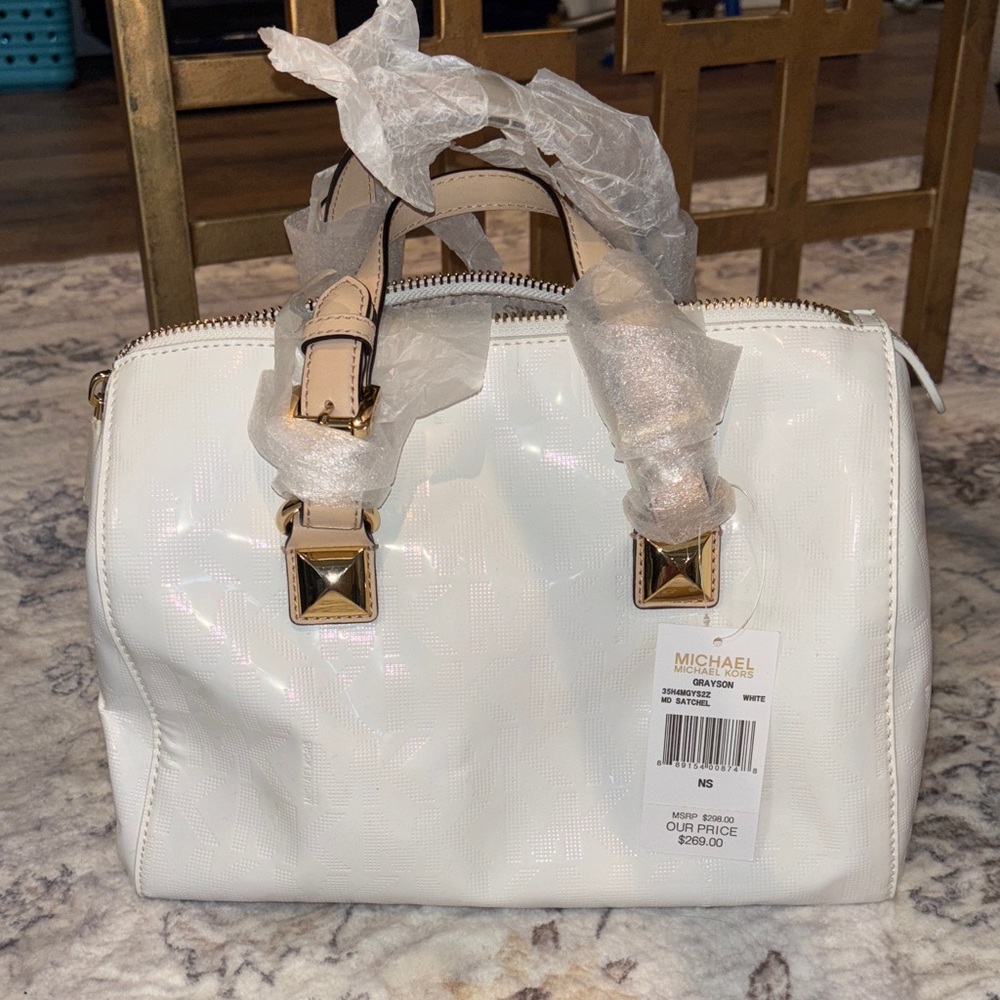 Michael Kors Cream Satchel with Gold Accents